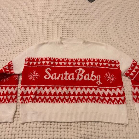 None and/or Unknown Sweaters - Women's Red and White Christmas Sweater Vintage Inspired Santa Baby Size Large